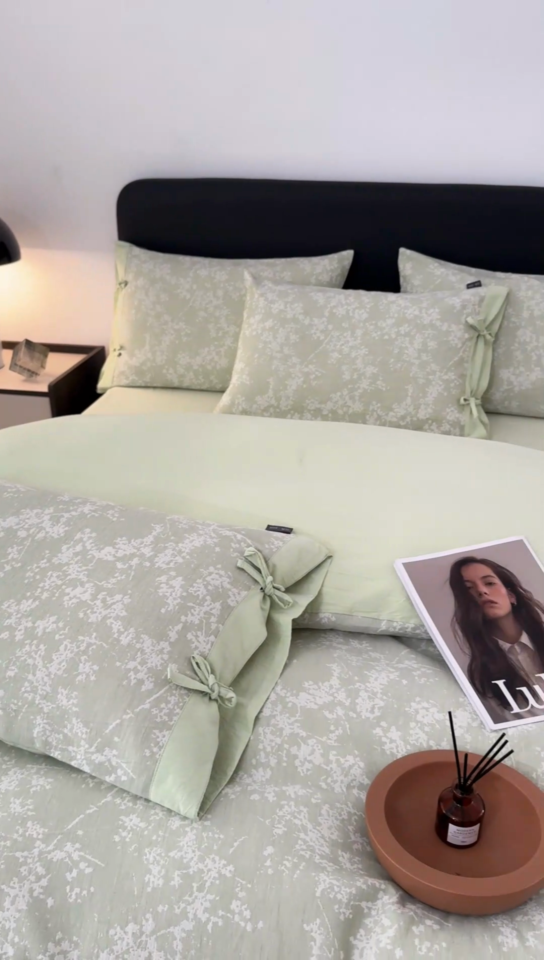 91家纺网 家纺一手货源 找家纺 娜娜 2024新款全棉双层纱大提花四件套 栀子花-浅绿