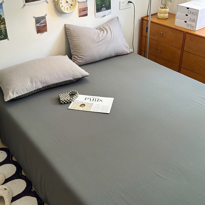 91家纺网 家纺一手货源 找家纺 沐芷 2024新款超柔105g纯色水洗棉四件套-柔雅系列 柔雅-中灰高及灰