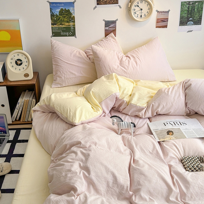 91家纺网 家纺一手货源 找家纺 沐芷 2024新款超柔105g纯色水洗棉四件套-柔雅系列 柔雅-粉玉芝士