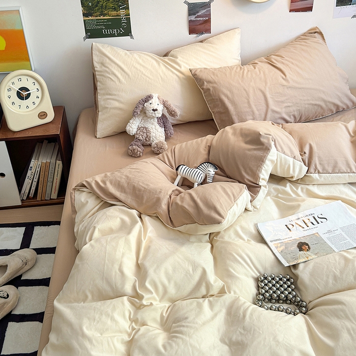 91家纺网 家纺一手货源 找家纺 沐芷 2024新款超柔105g纯色水洗棉四件套-柔雅系列 柔雅-杏色奶茶