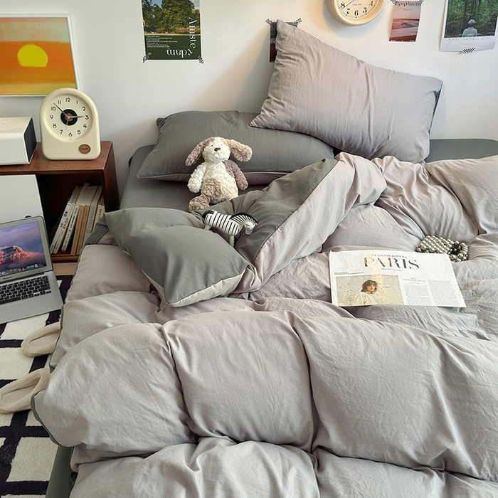 91家纺网 家纺一手货源 找家纺 沐芷 2024新款超柔105g纯色水洗棉四件套-柔雅系列 柔雅-中灰高及灰