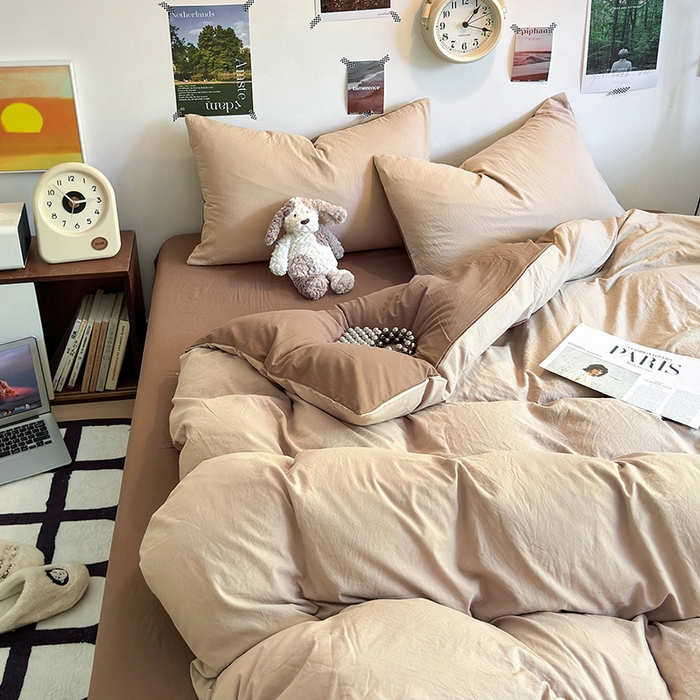 91家纺网 家纺一手货源 找家纺 沐芷 2024新款超柔105g纯色水洗棉四件套-柔雅系列 柔雅-奶茶棕咖