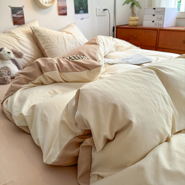 91家纺网 家纺一手货源 找家纺 沐芷 2024新款超柔105g纯色水洗棉四件套-柔雅系列 柔雅-杏色奶茶