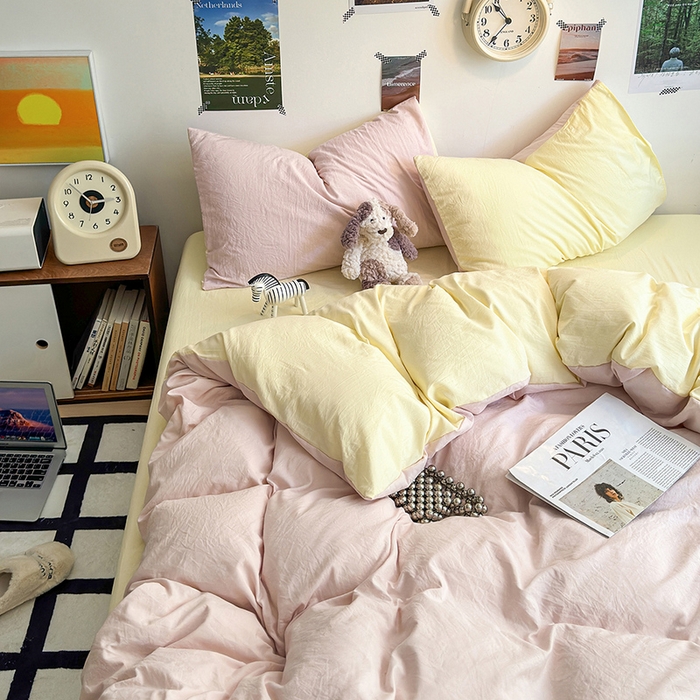 91家纺网 家纺一手货源 找家纺 沐芷 2024新款超柔105g纯色水洗棉四件套-柔雅系列 柔雅-粉玉芝士