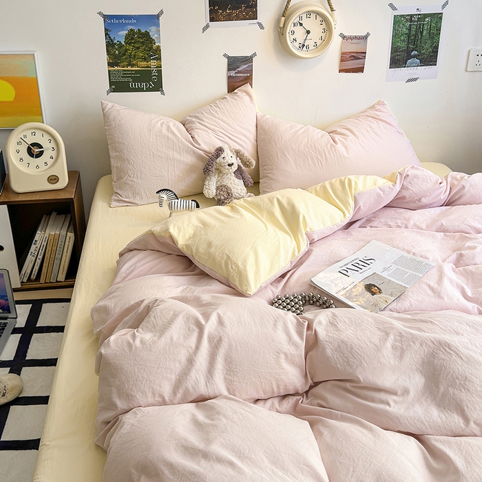 91家纺网 家纺一手货源 找家纺 沐芷 2024新款超柔105g纯色水洗棉四件套-柔雅系列 柔雅-粉玉芝士