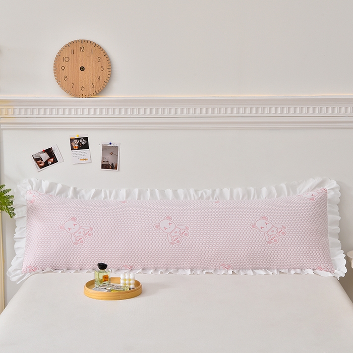 91家纺网 家纺一手货源 找家纺 艾兜坊 2024新款针织冰豆豆花边枕套 小熊·粉