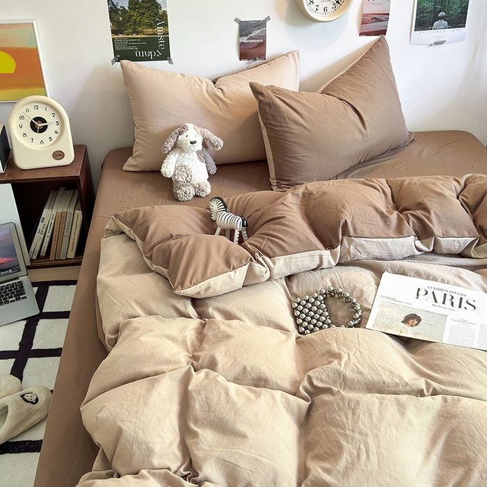 91家纺网 家纺一手货源 找家纺 沐芷 2024新款超柔105g纯色水洗棉四件套-柔雅系列 柔雅-奶茶棕咖