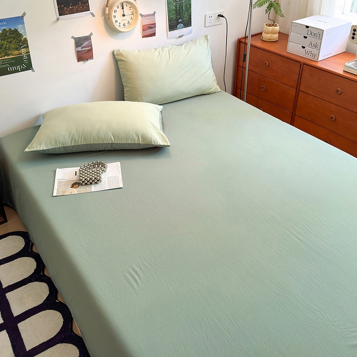 91家纺网 家纺一手货源 找家纺 沐芷 2024新款超柔105g纯色水洗棉四件套-柔雅系列 柔雅-草绿果绿