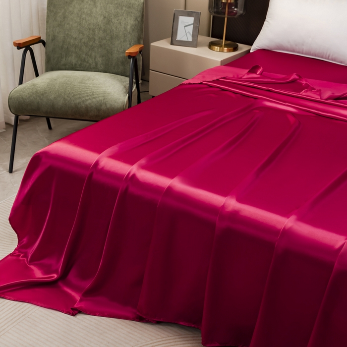 91家纺网 家纺一手货源 找家纺 2025款仿真丝色丁床单+枕套三件套跨境外贸纯色床单爆款床上用品 可定制 酒红