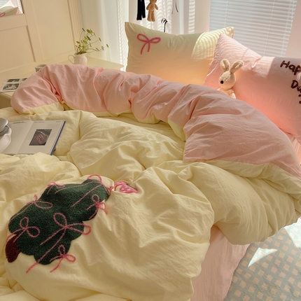 91家纺网 家纺一手货源 找家纺 （总）2024新款ins可爱风云朵棉韩系卡通精密毛巾绣四件套拍图二