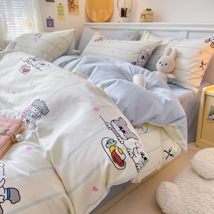 91家纺网 家纺一手货源 找家纺 曼之夏 2024新款全棉印花四件套 小狗日常