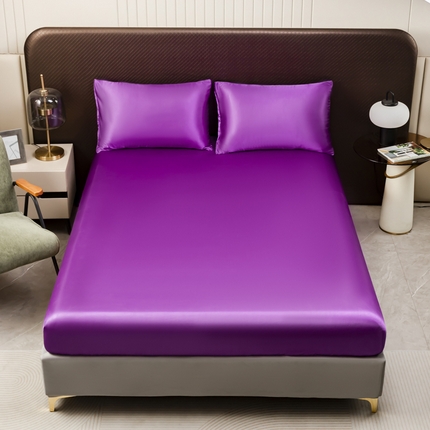 91家纺网 家纺一手货源 找家纺 （总）2025款仿真丝色丁床笠+枕套套装三件套床上用品跨境外贸纯色床笠爆款可定制