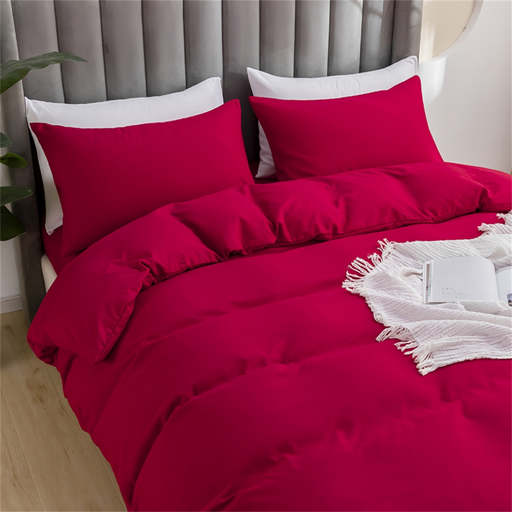 91家纺网 家纺一手货源 找家纺 2025款跨境外贸纯色磨毛枕套被套套件三件套床上用品外贸专供可定制 酒红