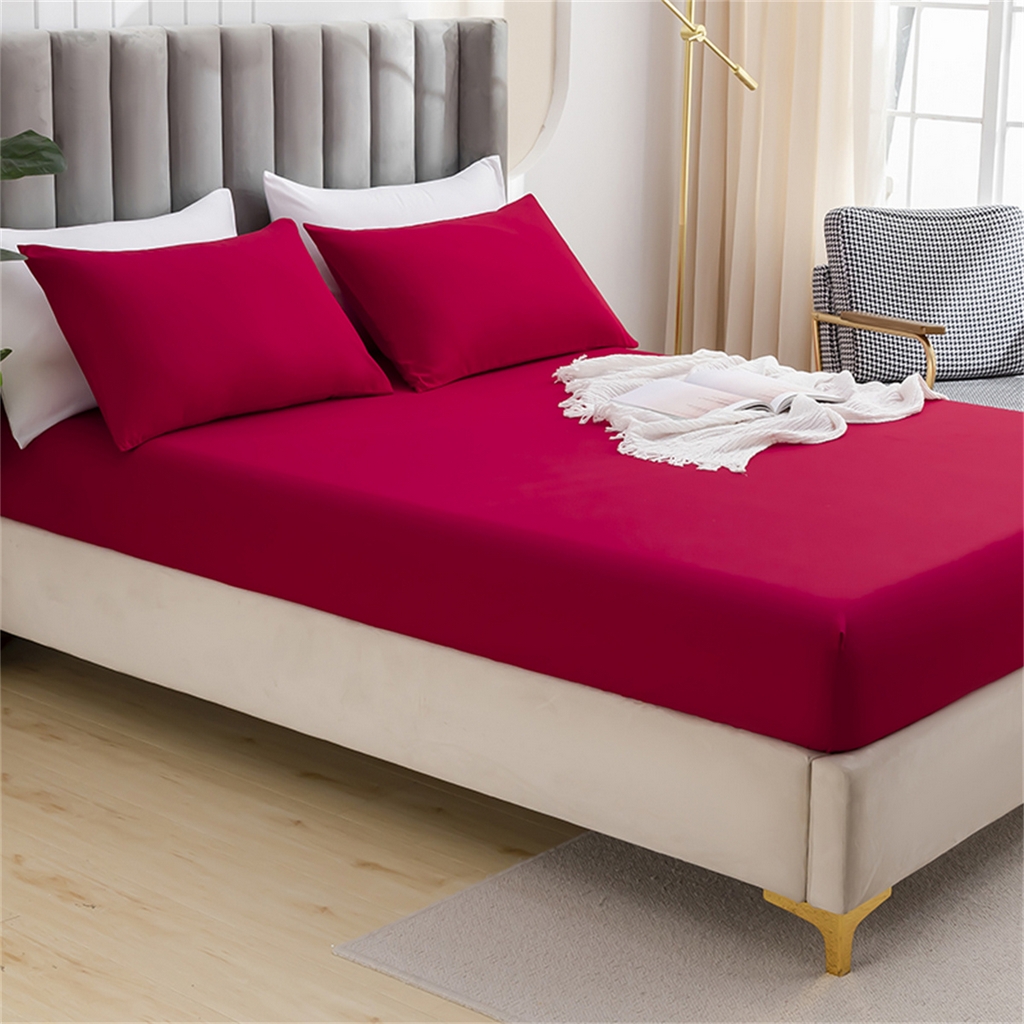 91家纺网 家纺一手货源 找家纺 2025款跨境外贸纯色磨毛床笠套装三件套床上用品 外贸专供可定制 酒红