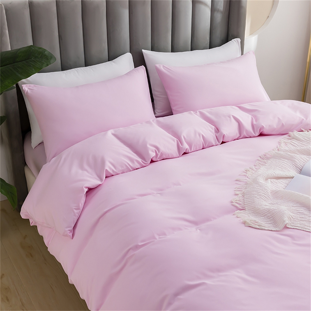 91家纺网 家纺一手货源 找家纺 2025款跨境外贸纯色磨毛枕套被套套件三件套床上用品外贸专供可定制 浅粉