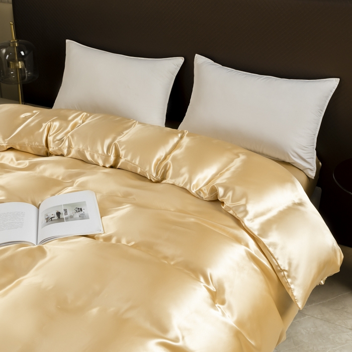 91家纺网 家纺一手货源 找家纺 2025款仿真丝色丁被套单件跨境外贸纯色单品被套爆款单件床上用品可定制 香槟