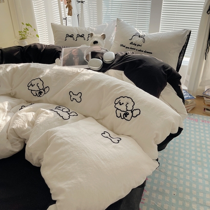 91家纺网 家纺一手货源 找家纺 （总）2024新款ins可爱风云朵棉韩系卡通精密毛巾绣四件套拍图二
