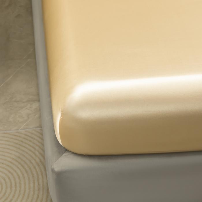 91家纺网 家纺一手货源 找家纺 2025款仿真丝色丁床笠+枕套套装三件套床上用品跨境外贸纯色床笠爆款可定制 香槟