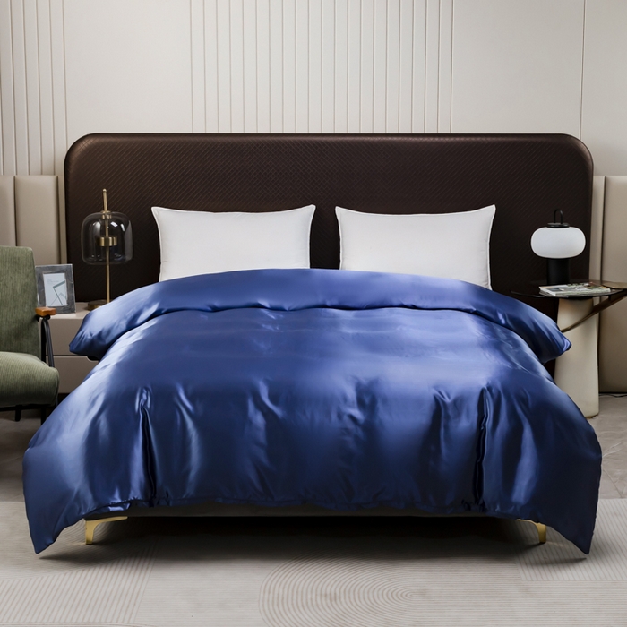 91家纺网 家纺一手货源 找家纺 2025款仿真丝色丁被套单件跨境外贸纯色单品被套爆款单件床上用品可定制 宝蓝