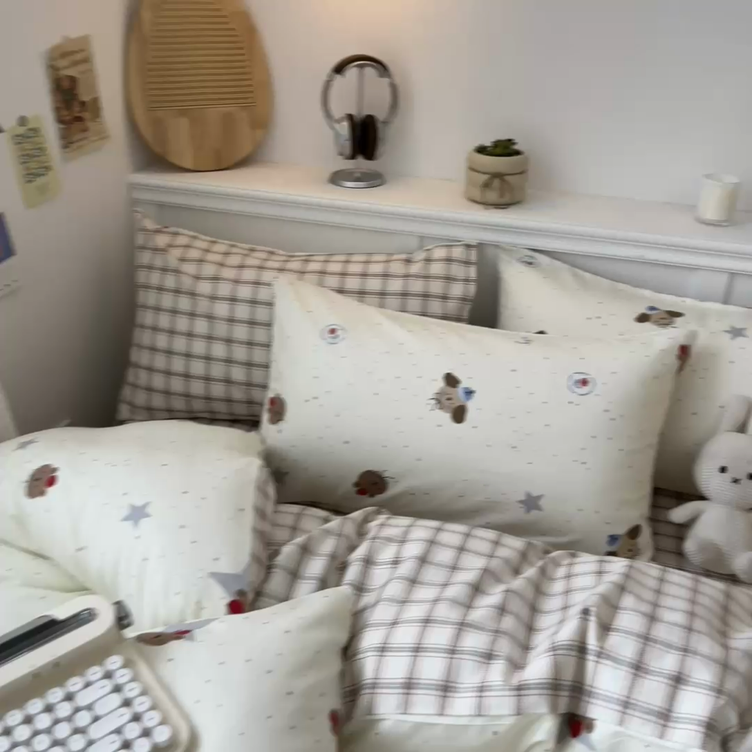 91家纺网 家纺一手货源 找家纺 曼之夏 2024新款全棉印花四件套 熊仔星球