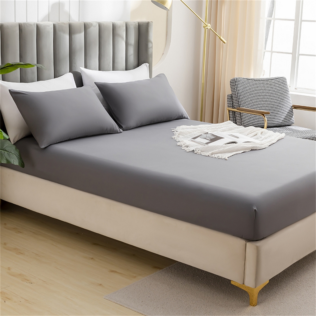 91家纺网 家纺一手货源 找家纺 2025款跨境外贸纯色磨毛床笠套装三件套床上用品 外贸专供可定制 浅灰