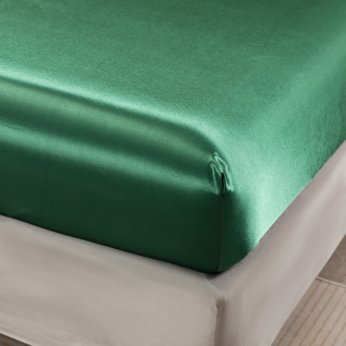 91家纺网 家纺一手货源 找家纺 2025款仿真丝色丁床笠+床单+枕套套装四件套床上用品跨境外贸纯色水洗真丝爆款 可定制 墨绿