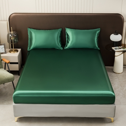 91家纺网 家纺一手货源 找家纺 （总）2025款仿真丝色丁床笠+枕套套装三件套床上用品跨境外贸纯色床笠爆款可定制