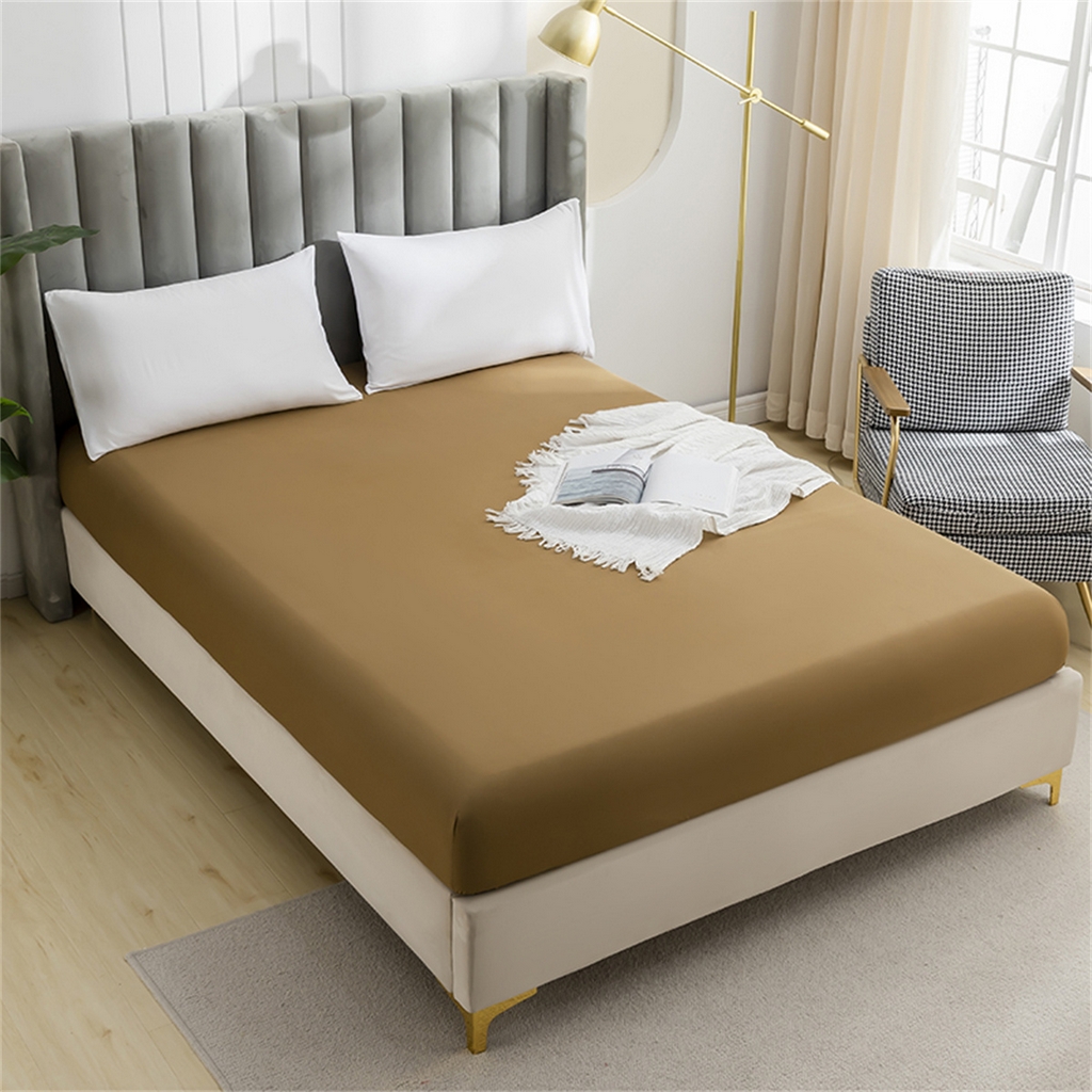 91家纺网 家纺一手货源 找家纺 2025款跨境外贸纯色磨毛单床笠单品床上用品 外贸专供可定制 卡其