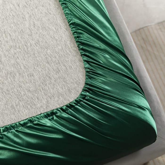 91家纺网 家纺一手货源 找家纺 2025款仿真丝色丁床笠+床单+枕套套装四件套床上用品跨境外贸纯色水洗真丝爆款 可定制 墨绿