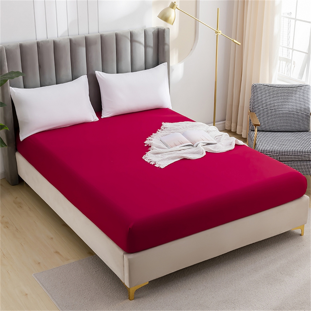91家纺网 家纺一手货源 找家纺 2025款跨境外贸纯色磨毛单床笠单品床上用品 外贸专供可定制 酒红