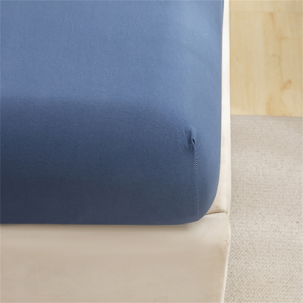 91家纺网 家纺一手货源 找家纺 2025款跨境外贸纯色磨毛床笠套装三件套床上用品 外贸专供可定制 雾蓝