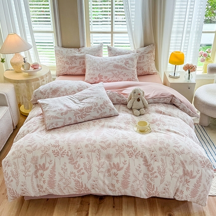 妖妖家纺 2024新款超柔软糯水洗云朵棉印花四季款四件套 桃霏