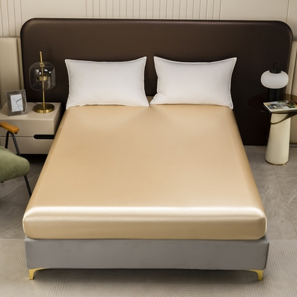 2025款仿真丝色丁床笠单件 跨境外贸纯色床笠爆款单件床上用品可定制 香槟