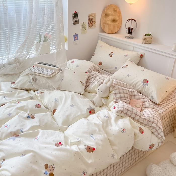 91家纺网 家纺一手货源 找家纺 曼之夏 2024新款全棉印花四件套 熊仔星球