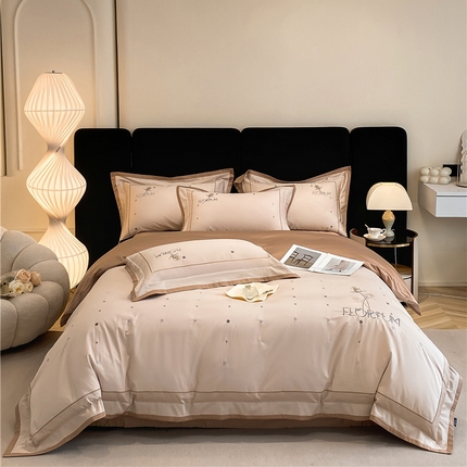 家居1号家纺 2024新款长绒棉四件套-玫瑰花园 玫瑰花园(香槟金)