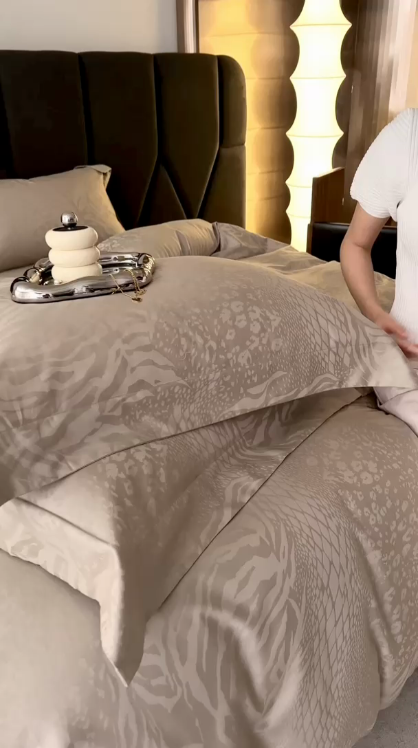 91家纺网 家纺一手货源 找家纺 恒尚居 2024新款100支长绒棉提花四件套 浮光