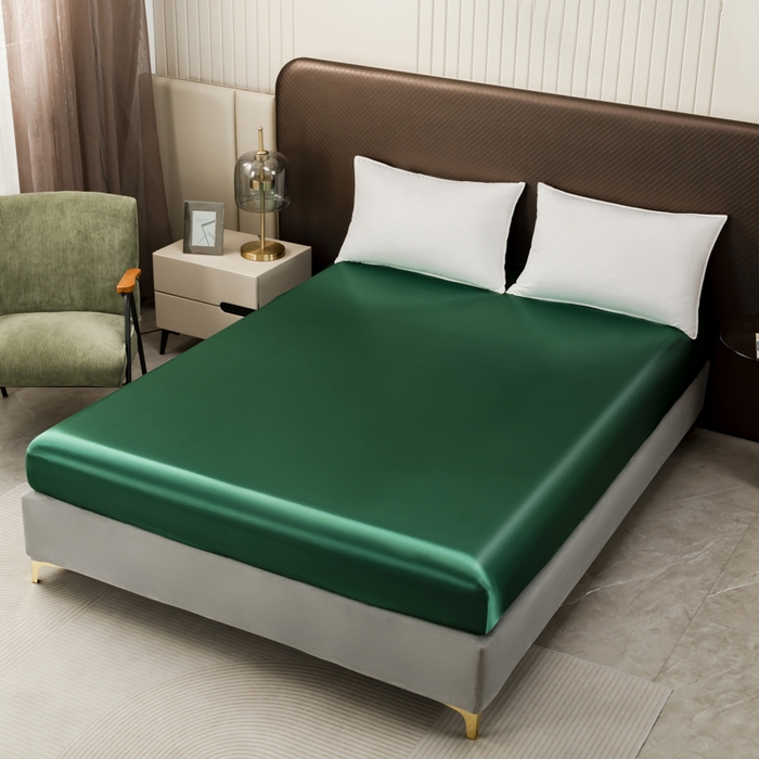 91家纺网 家纺一手货源 找家纺 2025款仿真丝色丁床笠单件 跨境外贸纯色床笠爆款单件床上用品可定制 墨绿