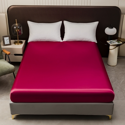 91家纺网 家纺一手货源 找家纺 2025款仿真丝色丁床笠单件 跨境外贸纯色床笠爆款单件床上用品可定制 酒红