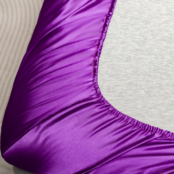 91家纺网 家纺一手货源 找家纺 2025款仿真丝色丁床笠+枕套套装三件套床上用品跨境外贸纯色床笠爆款可定制 紫色