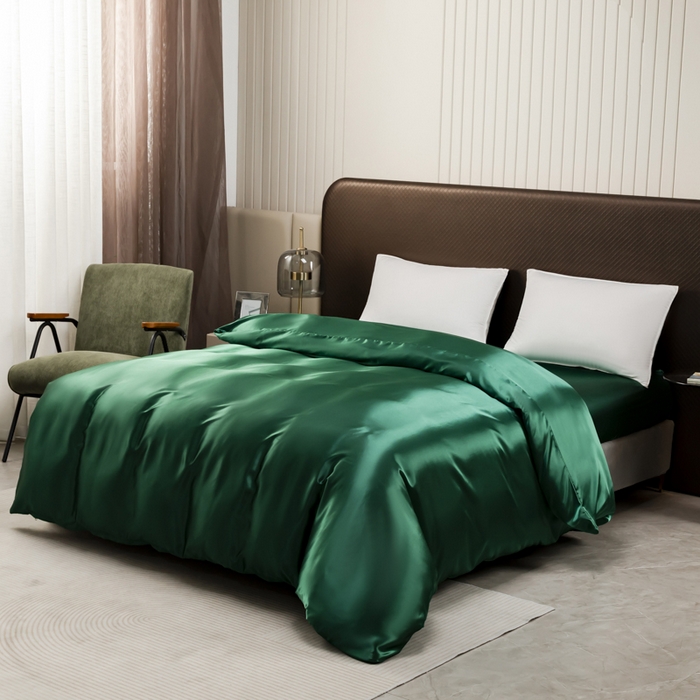91家纺网 家纺一手货源 找家纺 2025款仿真丝色丁被套单件跨境外贸纯色单品被套爆款单件床上用品可定制 墨绿