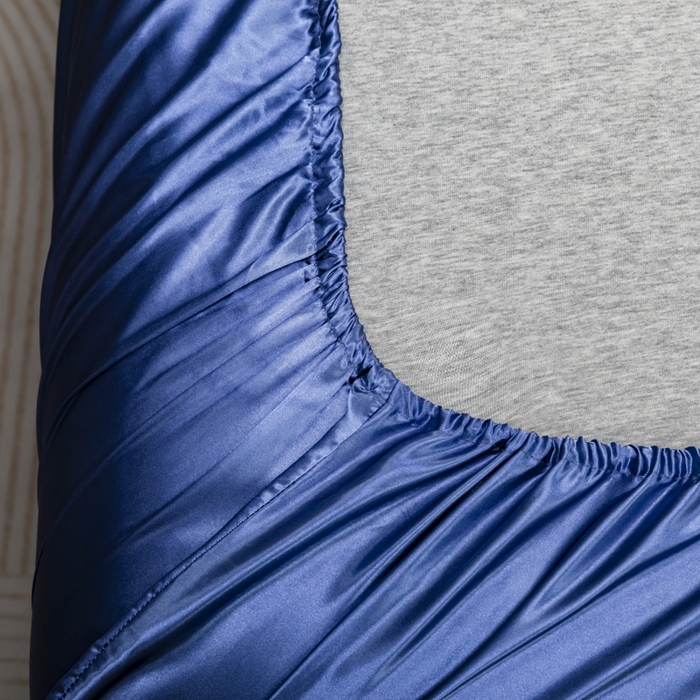 91家纺网 家纺一手货源 找家纺 2025款仿真丝色丁床笠单件 跨境外贸纯色床笠爆款单件床上用品可定制 宝蓝