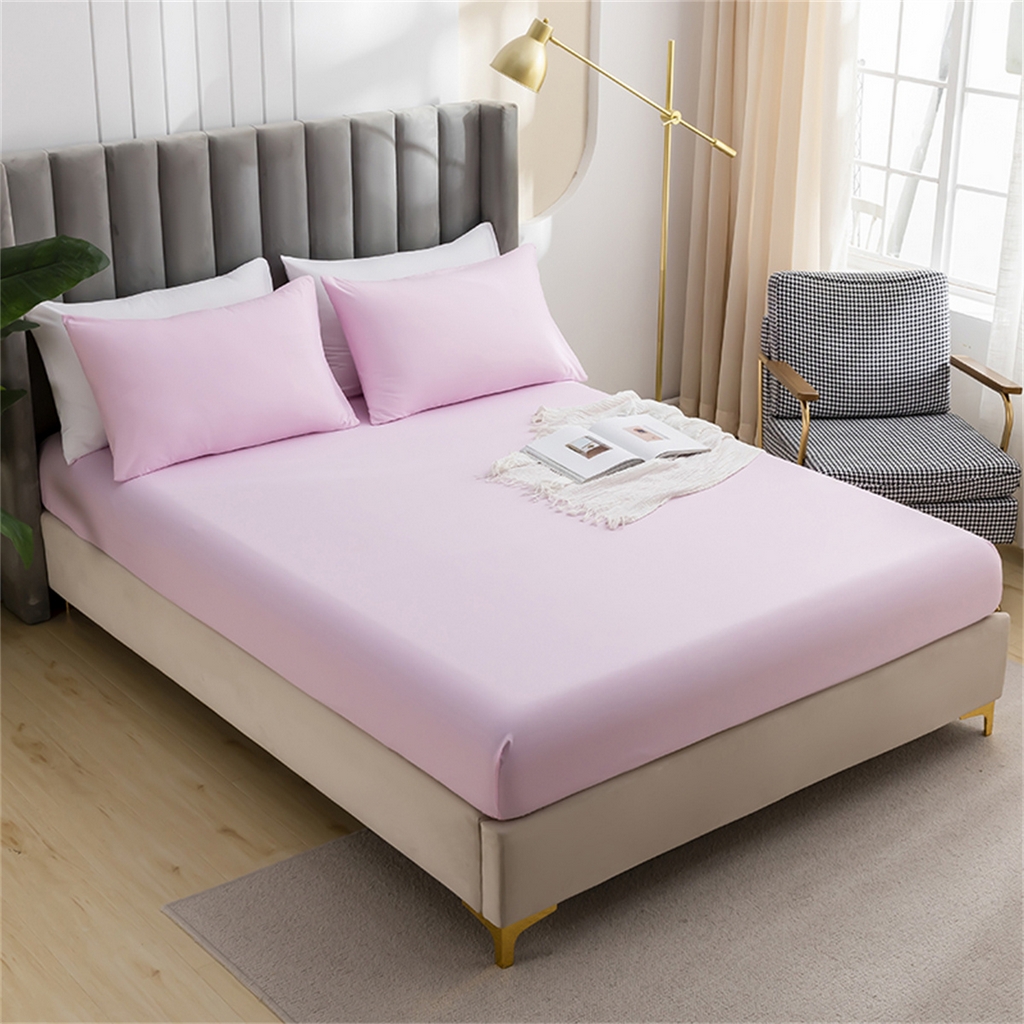 91家纺网 家纺一手货源 找家纺 2025款跨境外贸纯色磨毛床单床笠套装 三、四件套床上用品 外贸专供可定制 浅粉