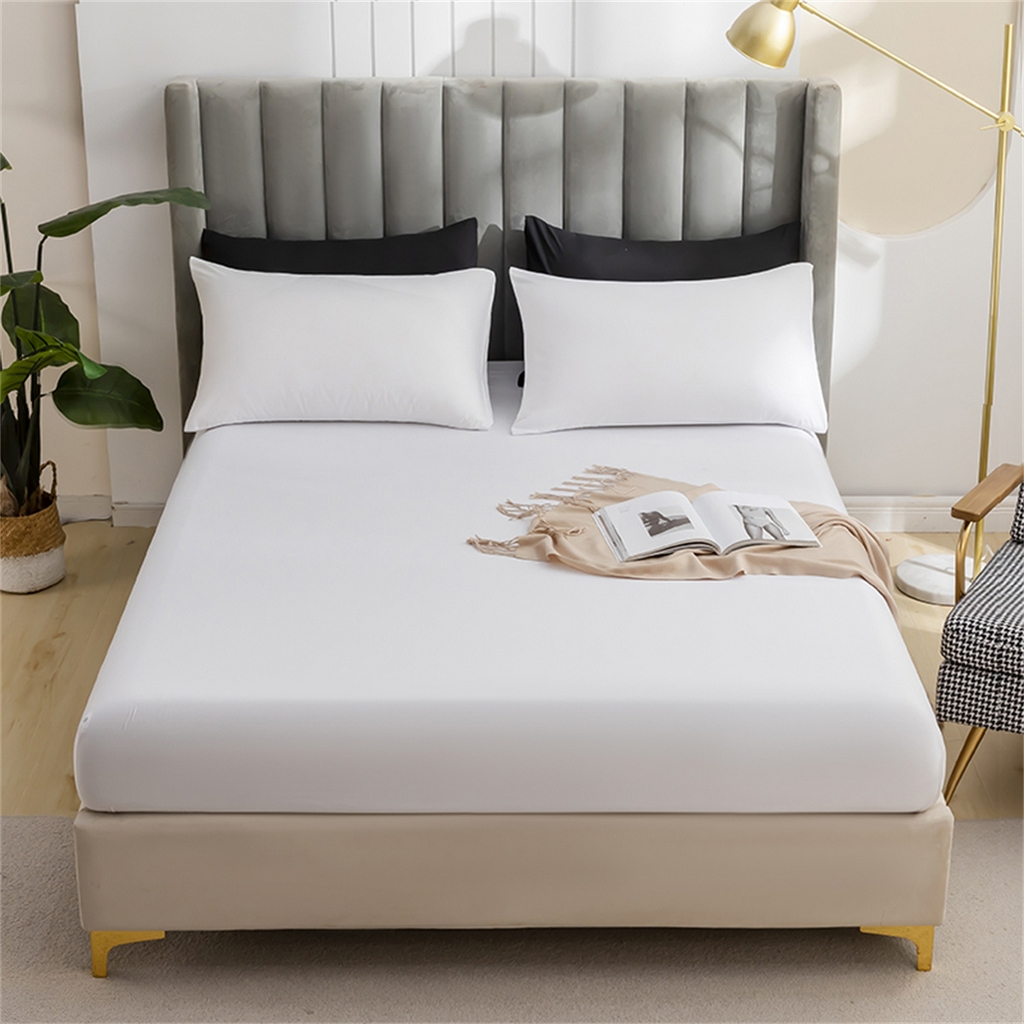 91家纺网 家纺一手货源 找家纺 2025款跨境外贸纯色磨毛床单床笠套装 三、四件套床上用品 外贸专供可定制 白色