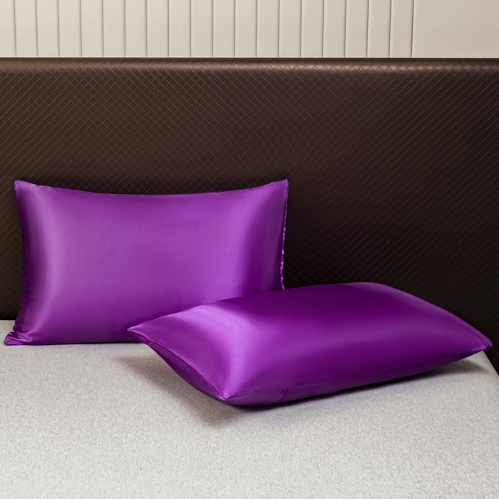 91家纺网 家纺一手货源 找家纺 2025款仿真丝色丁被套+枕套套装 床上用品三件套跨境外贸纯色水洗真丝爆款可定制 紫色