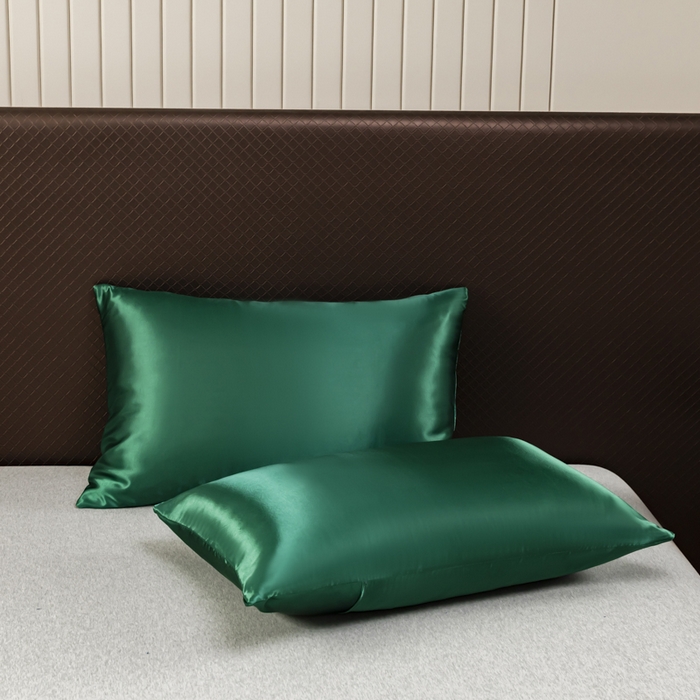 91家纺网 家纺一手货源 找家纺 2025款仿真丝色丁床笠+枕套套装三件套床上用品跨境外贸纯色床笠爆款可定制 墨绿