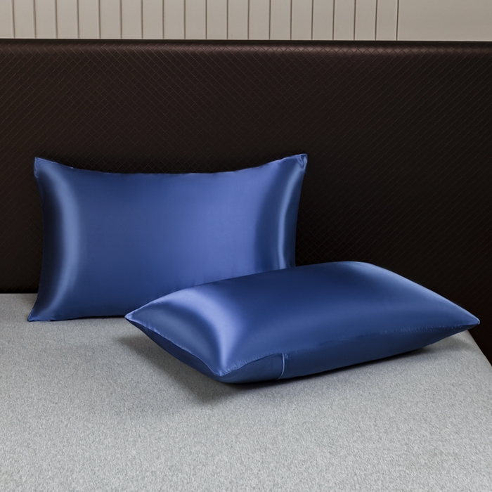 91家纺网 家纺一手货源 找家纺 2025款仿真丝色丁床笠+枕套套装三件套床上用品跨境外贸纯色床笠爆款可定制 宝蓝