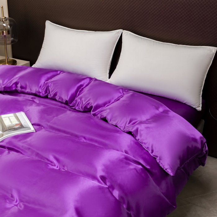 91家纺网 家纺一手货源 找家纺 2025款仿真丝色丁被套单件跨境外贸纯色单品被套爆款单件床上用品可定制 紫色