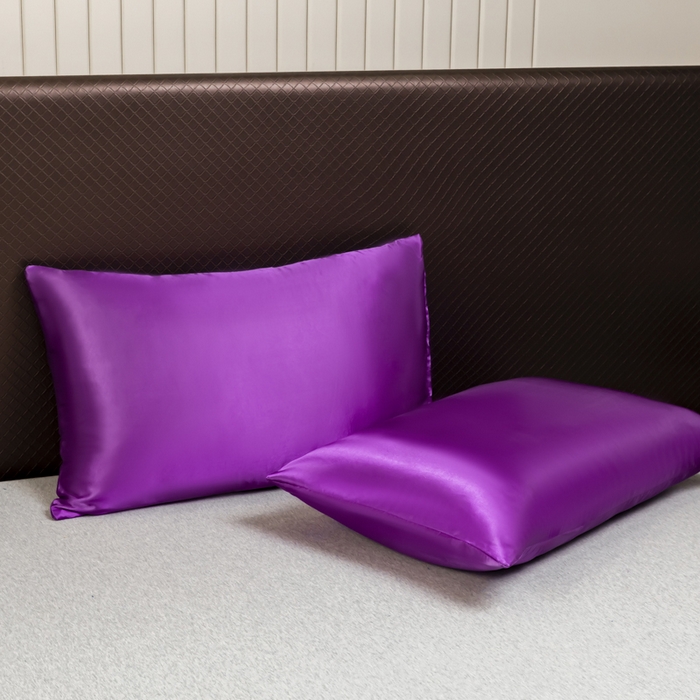 91家纺网 家纺一手货源 找家纺 2025款仿真丝色丁床笠+枕套套装三件套床上用品跨境外贸纯色床笠爆款可定制 紫色