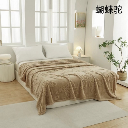 91家纺网 家纺一手货源 找家纺 （总）羋多 2024新款跨境舒棉绒纯色提花多功能盖毯毛毯提花蝴蝶款