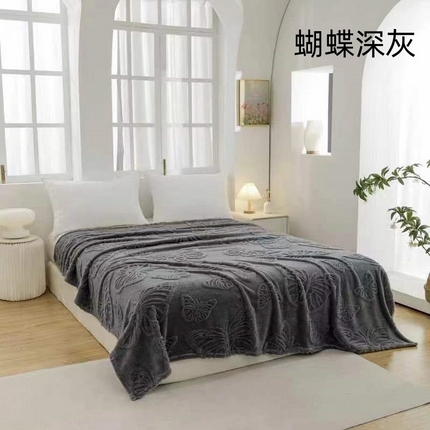 91家纺网 家纺一手货源 找家纺 （总）羋多 2024新款跨境舒棉绒纯色提花多功能盖毯毛毯提花蝴蝶款